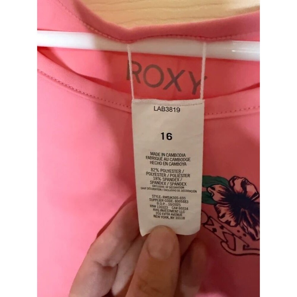 Girls Pink Roxy Cropped Rash Guard Size 16 - Picture 2 of 3
